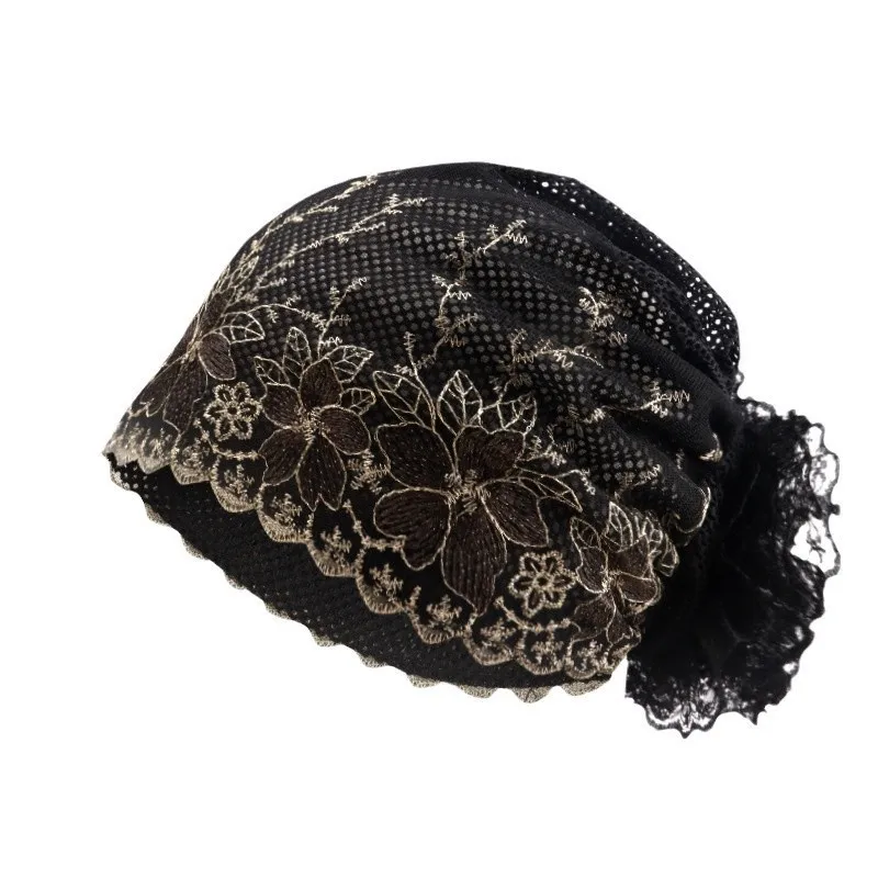

Модная сетчатая кружевная шляпа с цветочной вышивкой, капот, женский мусульманский нижний шарф, внутренний хиджаб, тюрбан, шапка от выпадения волос, химиотерапия, шапочки, платок