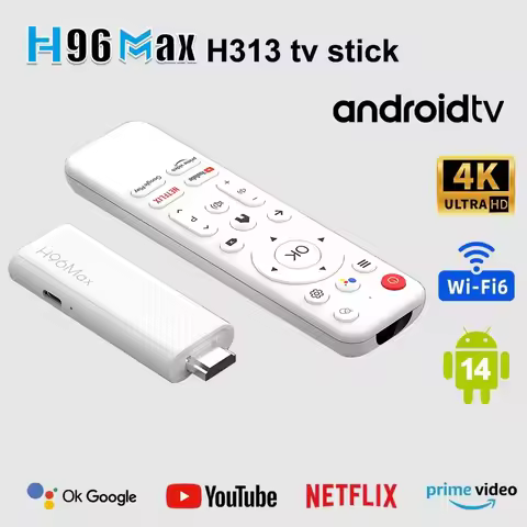 H96 MAX H313 Mini TV Stick Android 14 Quad Core Smart TV Box 2GB 16GB 8GB Wifi6 BT5.0 4K@60fps HD Google Voice Media Player