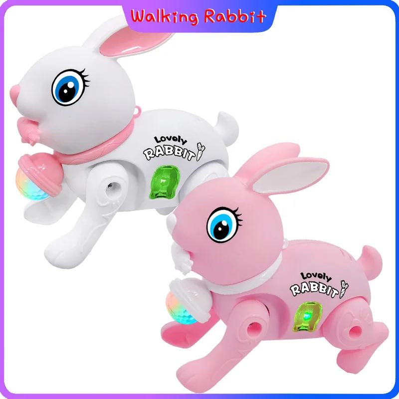 Christmas Gifts Electronic Walking Rabbit Toy Music Lovely Luminescent with Traction Rope Toys for Baby Learning Crawling Toys