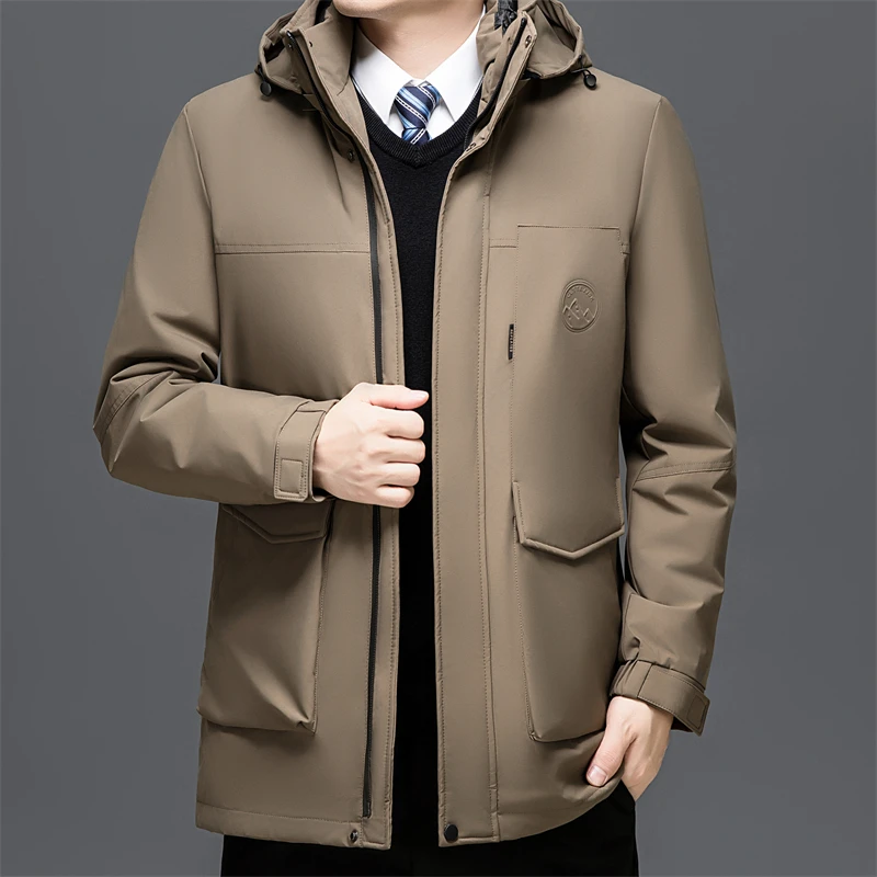 

Men's Casual Long Hooded down Jacket Windproof Warm New Style Duck down Winter Coat Polyester Fiber Fashion Urban Style