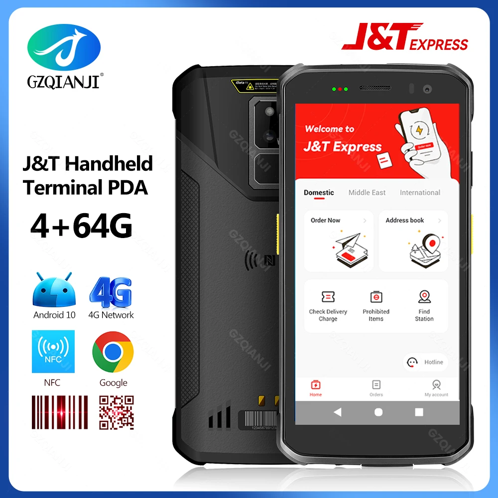 4G64G Android 10 Rugged PDA Terminal with Barcode Scanner Reader NFC Wifi Bluetooth Decive for Warehosue Logistic J&T USE