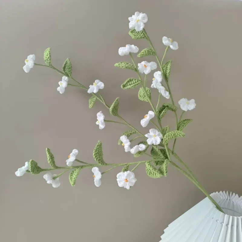 (No Vase)1pc Creative Handmade Mini White Flowers Crochet Artificial Plants Finished Ornaments Home Decor  Exquisite Decoration
