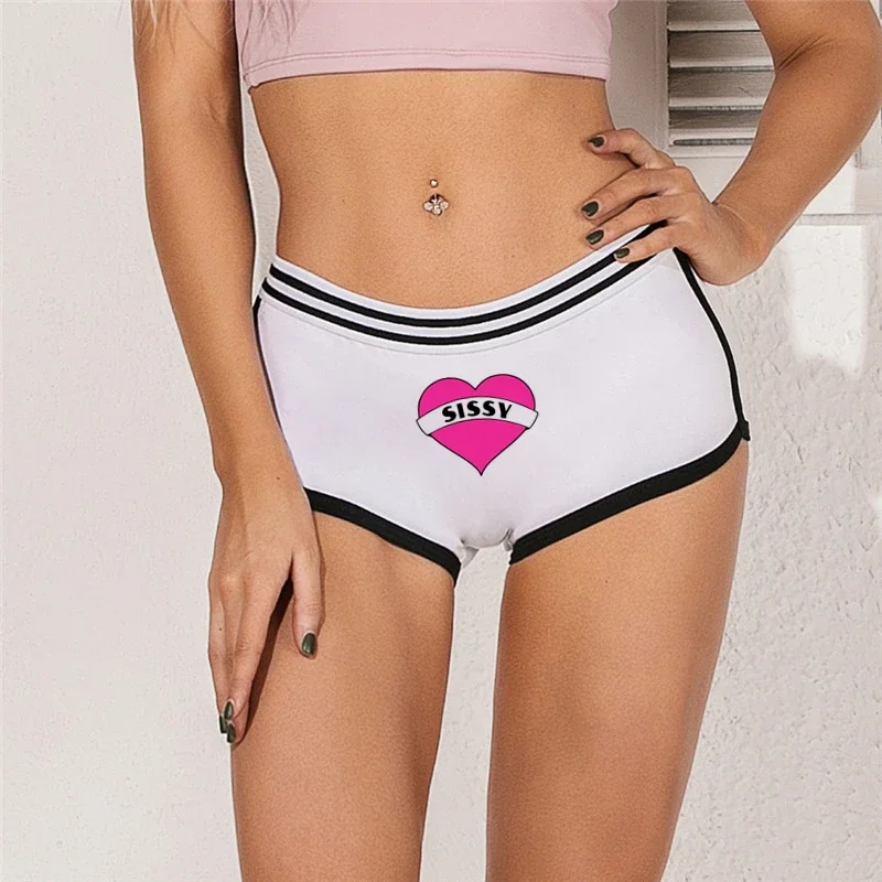 SISSY Pink Heart Underwear for Women Female Boxer Shorts Cotton Boy Shorts Girl Panties Breathable Womens Intimates Lingerie