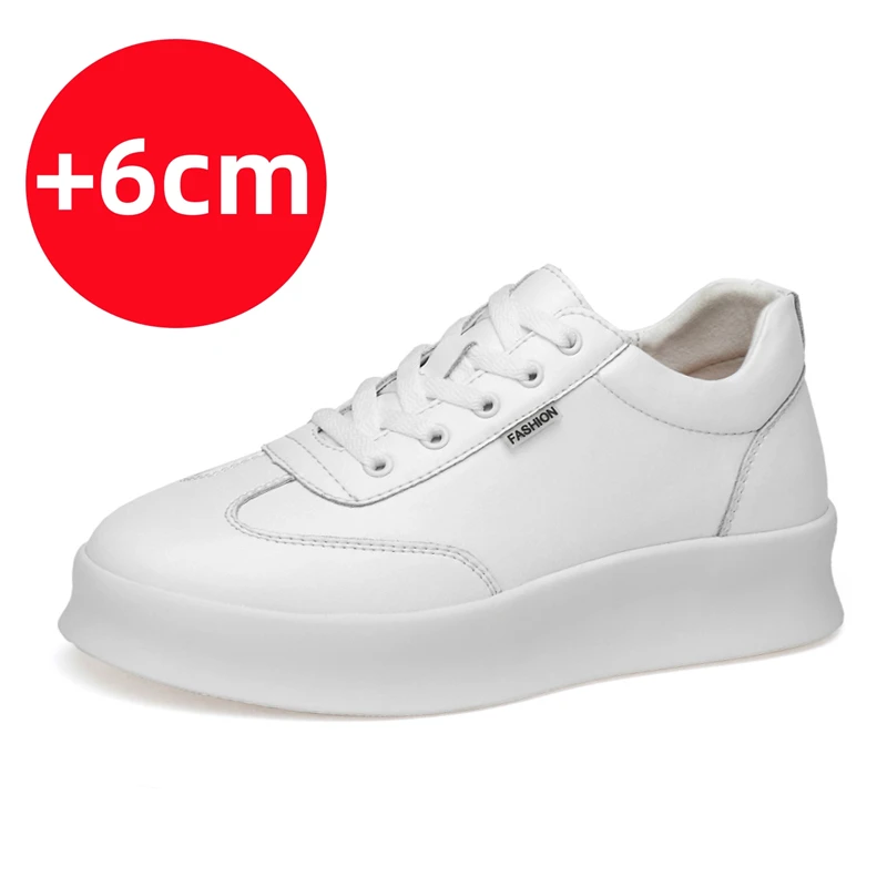 Genuine Leather Shoes for Men Elevator Shoes Height Increase 6-8cm Luxury Sneakers  Mens High Quality White Casual Shoes