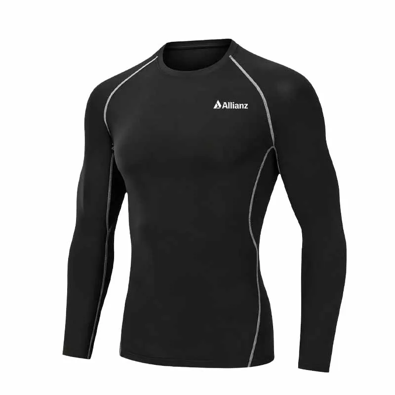 Allianz logo Spring Autumn Men's Black Long-Sleeved Underwear Set-Fitness Running Basic Sports Shirt-Tight Casual Elastic Pants