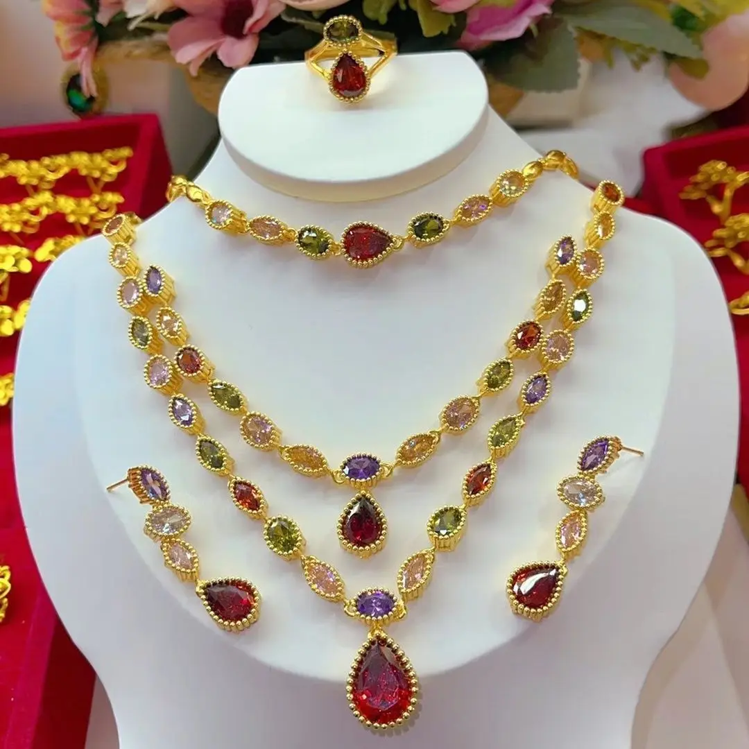 

New Exquisite Necklace Earrings Ring Bracelet Wedding Jewelry Set for Women 4444