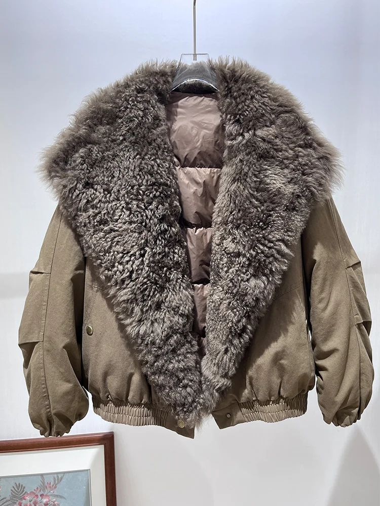 2025 Fashion New Autumn Winter Real Natural Lamb Fur Coat Women Goose Down Jacket Luxury Women Parka Outwear