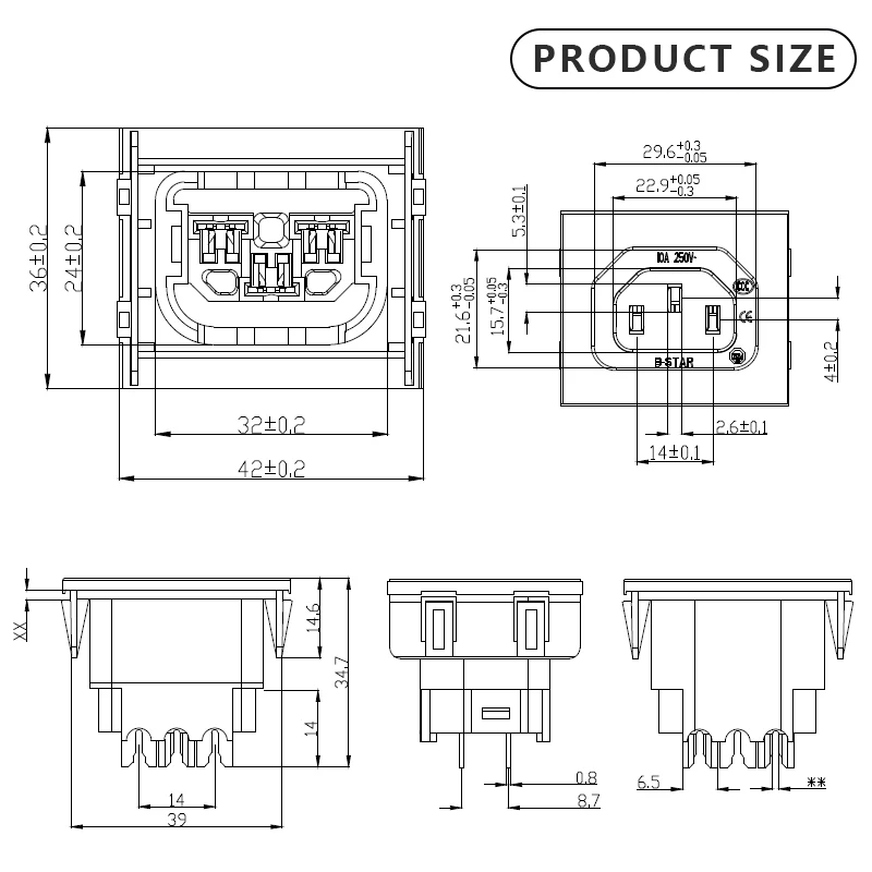 Pierce type 15A 10A IEC 320 C13 panel mount female connector locking Snap in power socket for PDU