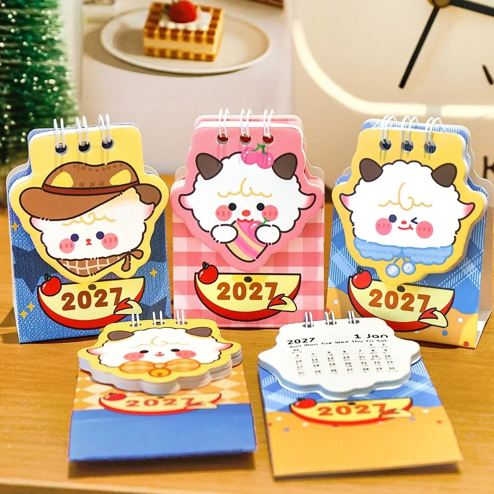 2027 Year Desk Calendar Cute Lamb Cartoon the Sheep Table Calendar Daily Check In Planner Student Small Gift