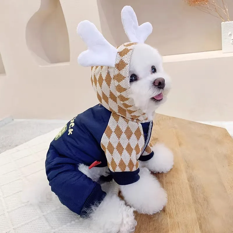 Luxury Chinese Tradition Jumpsuit For Dog Girl Boy New Year Pet Down Jacket Hoodie Overalls S 3XL Yorkshire Poodle Puppy Apparel