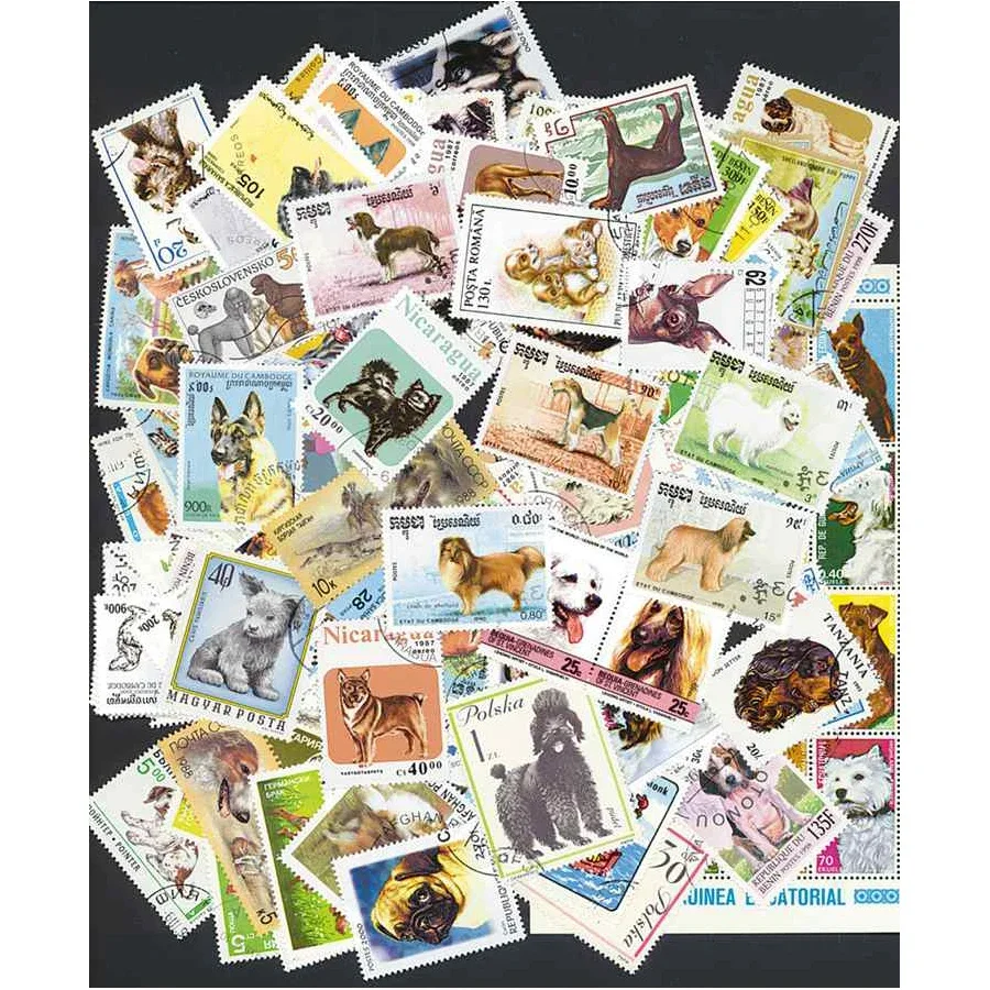 50 pçs 100 pçs cães animais de estimação selos de tema de animais de estimação selos de postagem original com carimbo postal bom estado todos os diferentes froms mundo