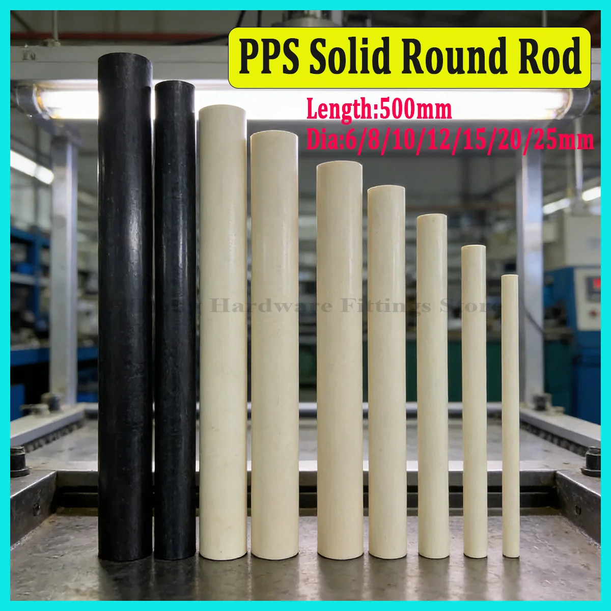 

2Pcs PPS Solid Round Rod, Diameter 6-25mm, Length 500mm, Fiber Reinforced, Heat Resistant Polyphenylene Sulfide Bar