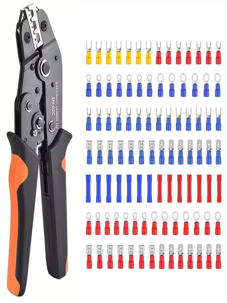 SN-02C Draad Krimptang Kit AWG 23-13 Met 280PCS Geïsoleerde Draad Elektrische Connectoren Butt Ring Spade Kabelschoenen assortiment - afbeelding 2