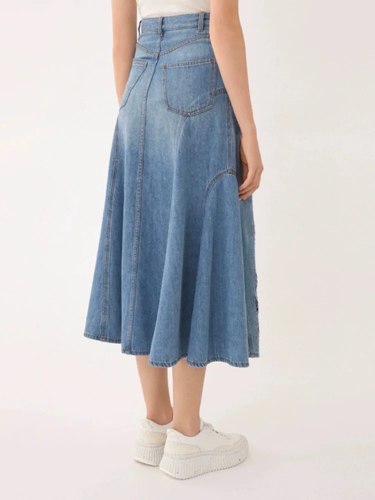 Skirt y2k spring and summer flowers hollow embroidery fishtail skirt denim cotton midi dresses2024 high-waisted skirts for women