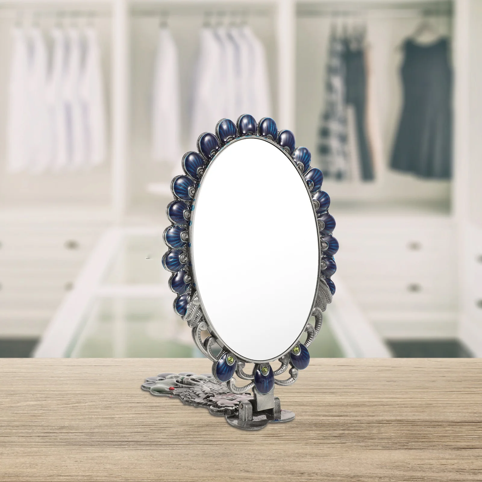 Vintage faltbarer kleiner Handspiegel Pfauen-Design tragbarer kompakter Spiegel für Kosmetik-Handspiegel