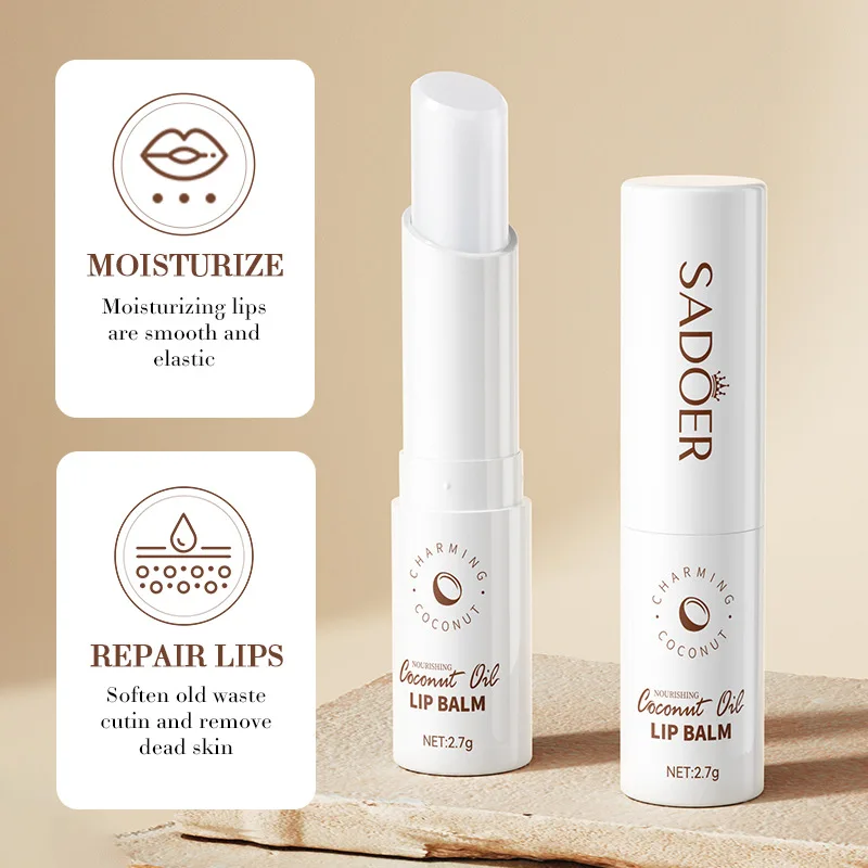 Coconut Moisturizing Lip Balm Anti-Dry Hydrating ถอดริ้วรอยริมฝีปาก Dead Skin Lip Care บํารุงยาวนานสําหรับผู้ชายผู้หญิง