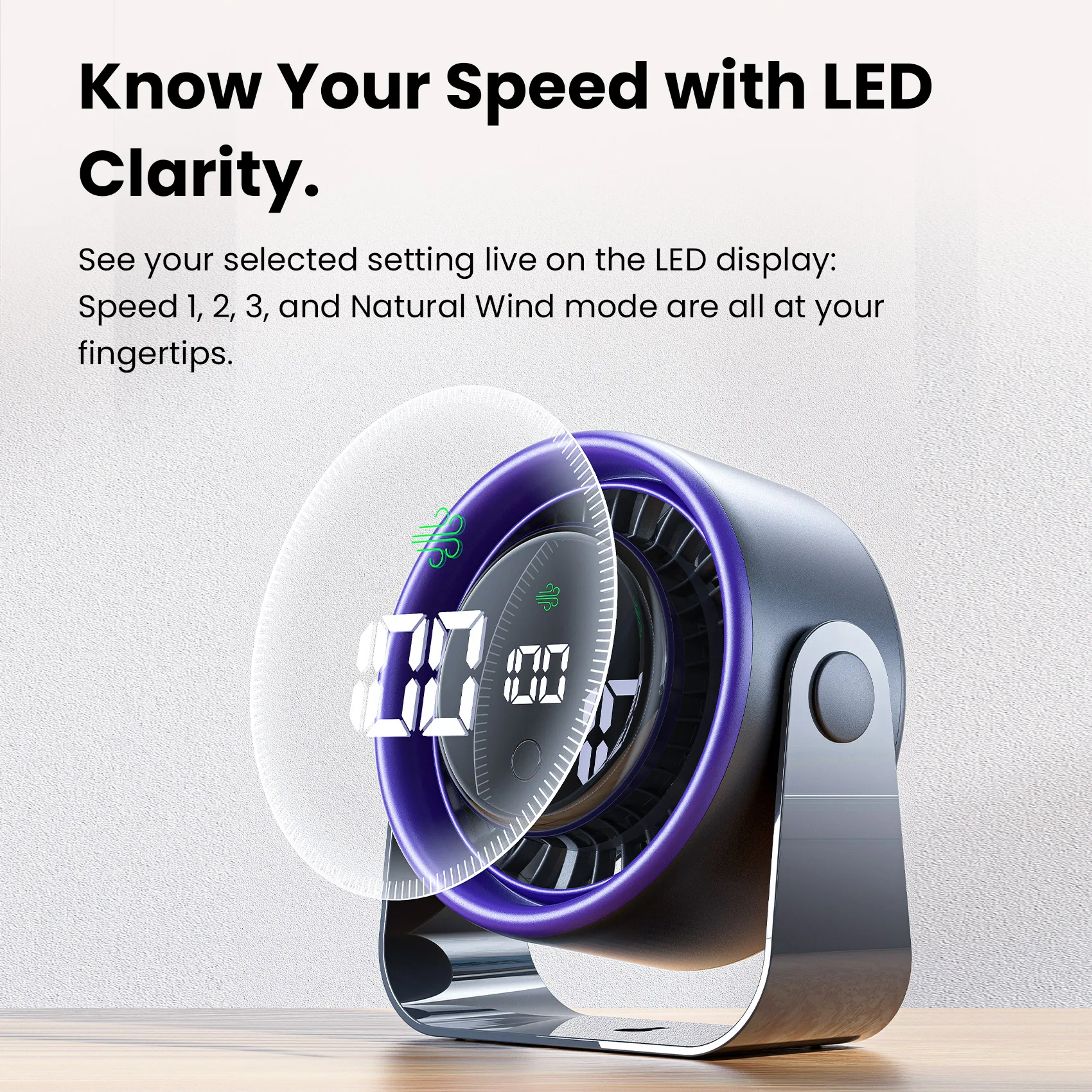 Vention Portable 4500mAh Desktop Air Circulation Fan Led Display 2500RPM Silent Adjustable Office Camping Outdoors Fan