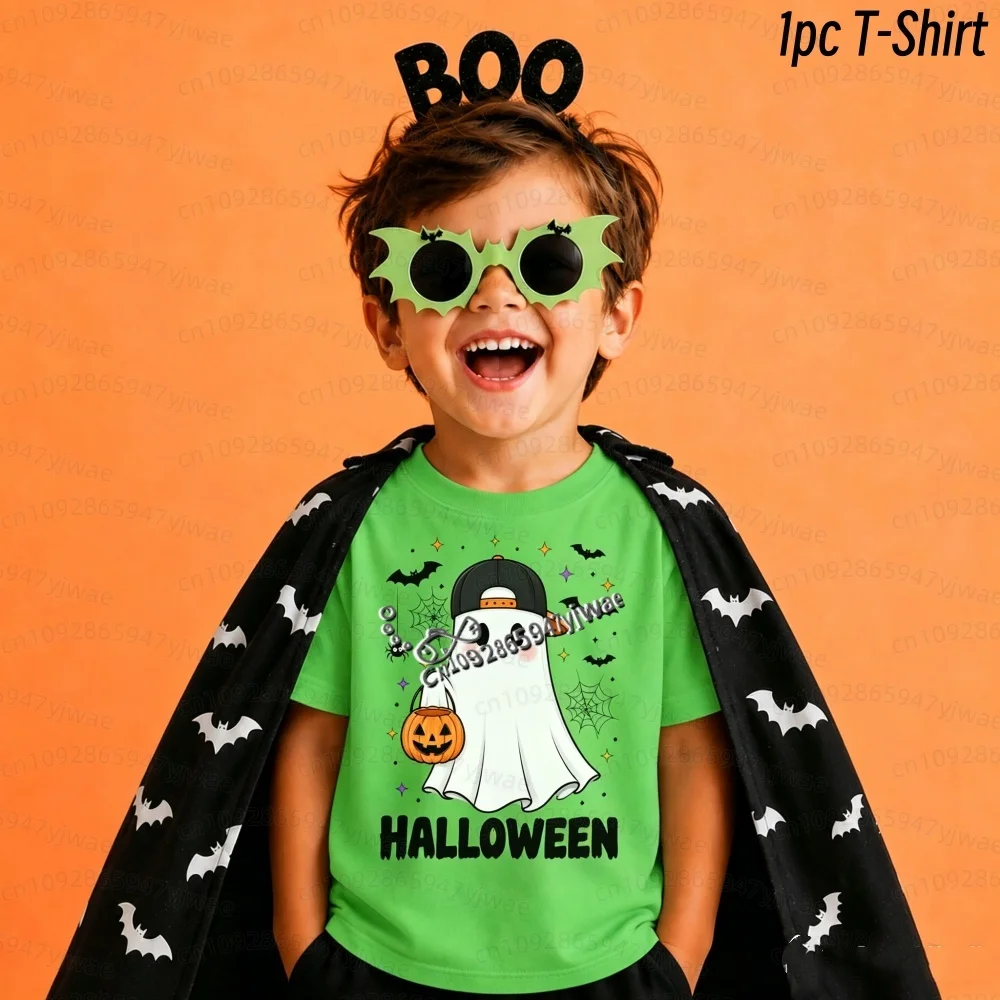 2026 Winter Halloween Kids Cosplay T-Shirt,Boys Girls Cartoon Ghost Pumpkin Halloween Short Sleeve T-Shirt Children T-Shirt