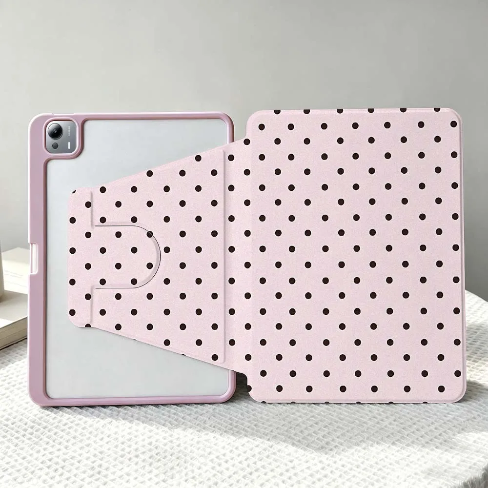 Simple Polka Dots Soft For Xiaomi Mi Redmi Poco Pad 8 7 7S 6 6S 5 SE Pro Ultra 360° Rotation Stylus Storage Tablet Case