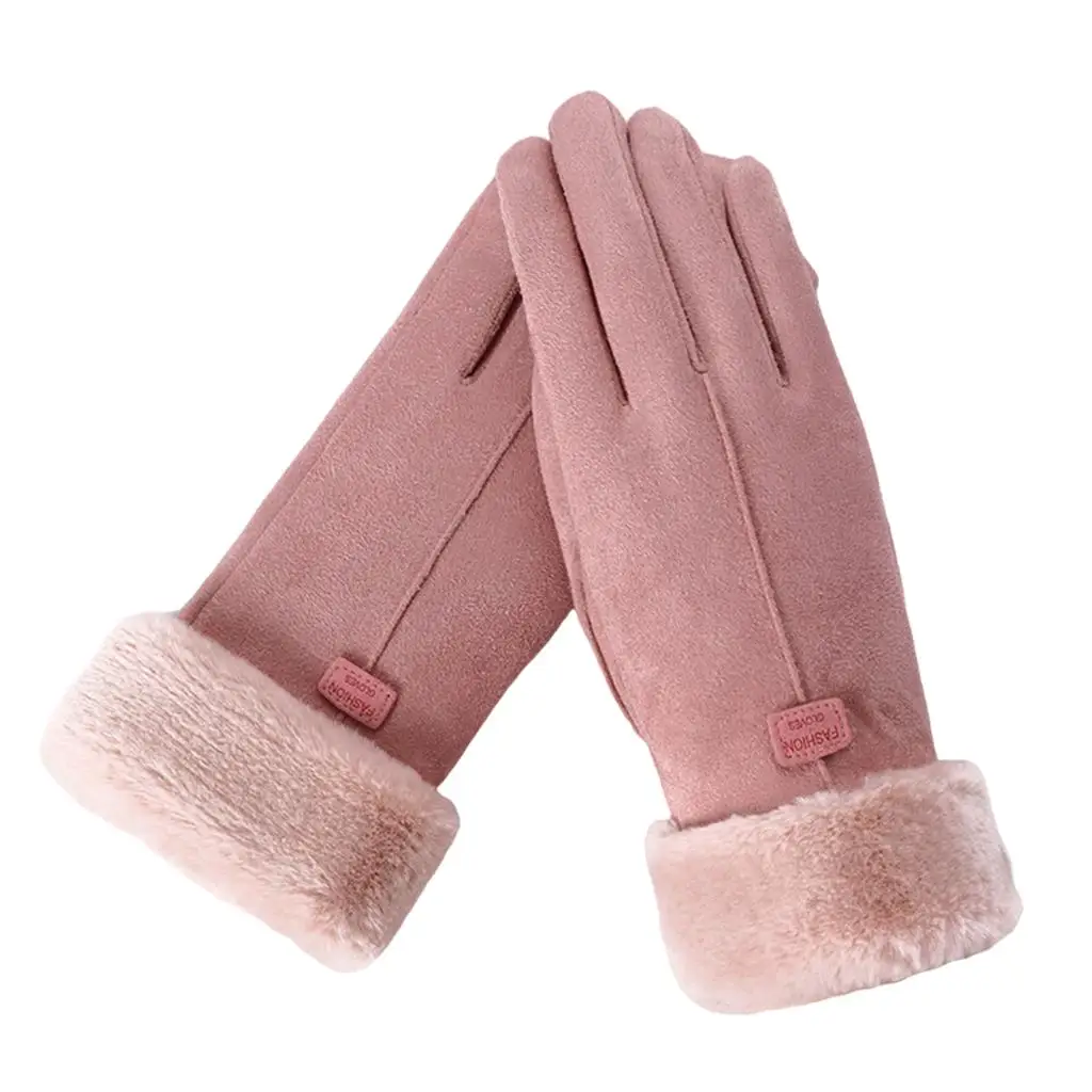 Women Winter Gloves Soft Touch Screen Suede Warm Windproof Full Finger Mittens for Outdoor Running Cycling Hiking Snow