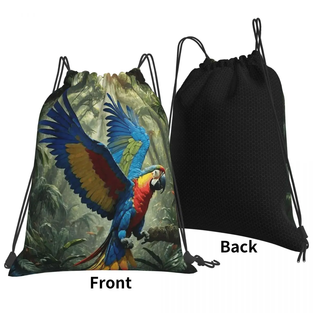 Cute Macaw Parrots Backpacks Portable Drawstring Bags Sports Bag Book Bags for Travel Students