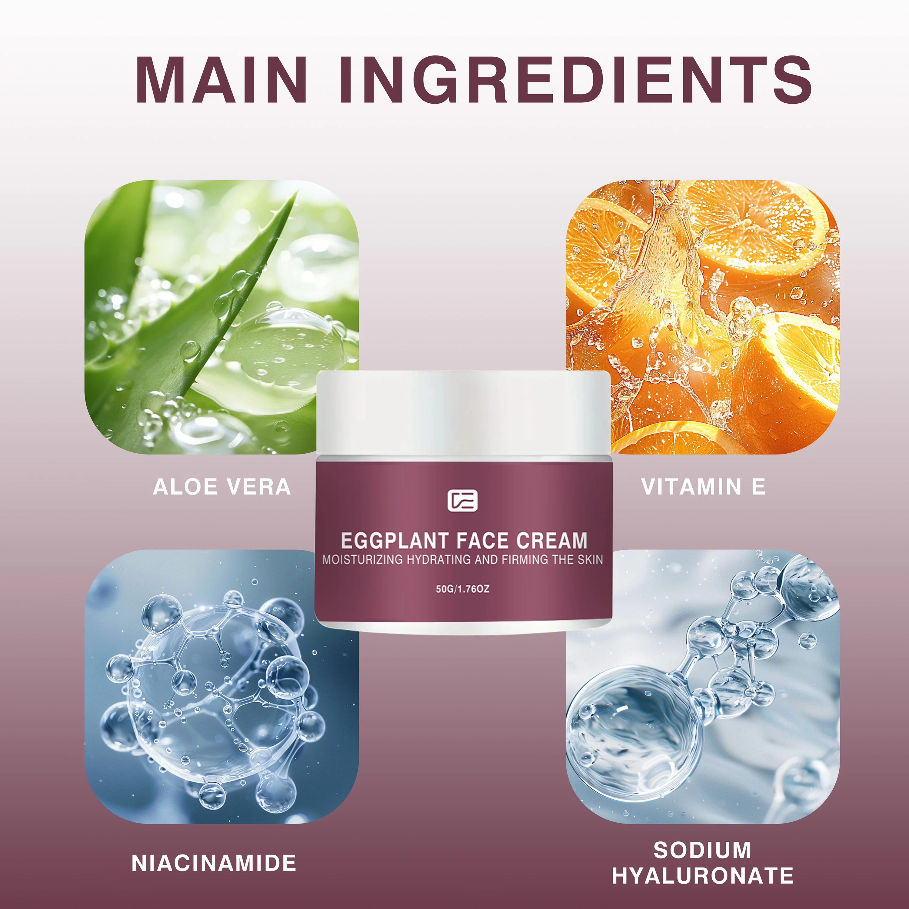 EGGPLANT FACE CREAM - Lightweight, Pore-Minimizing, Acne-Prone Skin Friendly, Oil-Free Formula for Matte & Refreshing Finish