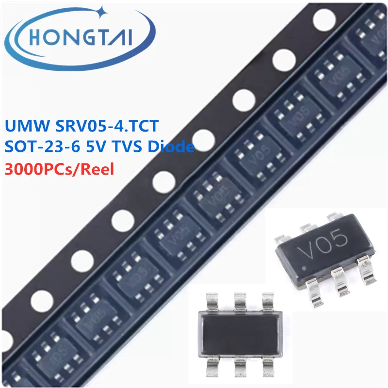 

3000PCs/Reel Free Shipping UMW SRV05-4.TCT SOT-23-6 5V 4-Wire TVS transient suppression diode chip Original New