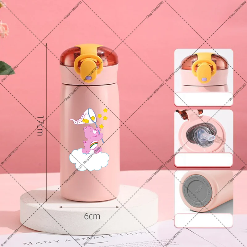320ML Zorg Beren Kinderen Roestvrijstalen Thermische Fles Draagbare Kinderen Stro Mok Cartoon Anime Waterflessen Verjaardagsfeestje Geschenken