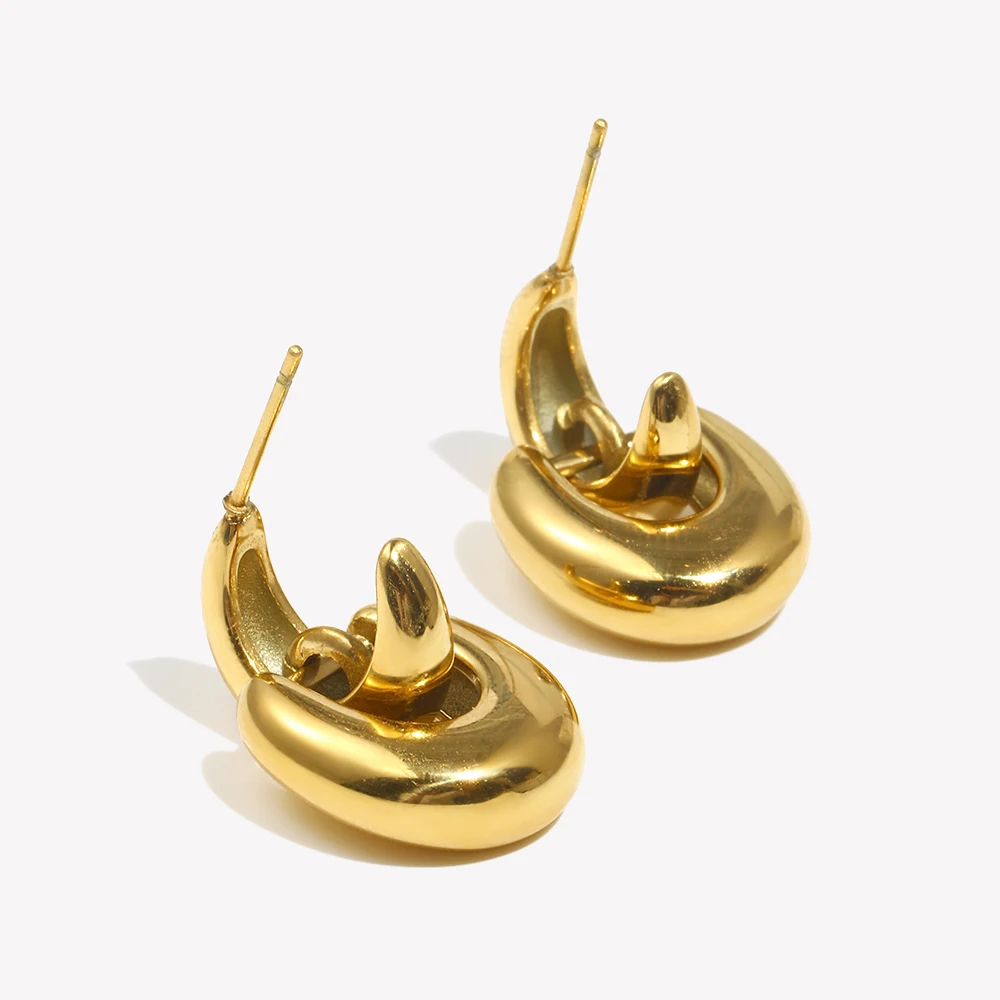 E.B.belle Spliced C-shaped U-shaped Small Drop Earrings Waterproof 316L Stainless Steel Accessories 18K Gold Plated Jewelry
