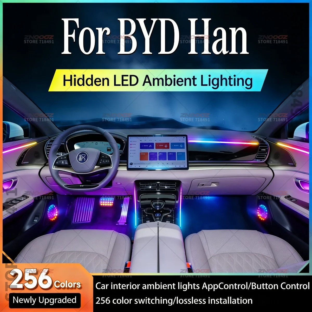 22in1 RGB Car Interior Acrylic Car Ambient Lights RGB Hidden Acrylic Strip Decoration Atmosphere Accessories For BYD Qin Han