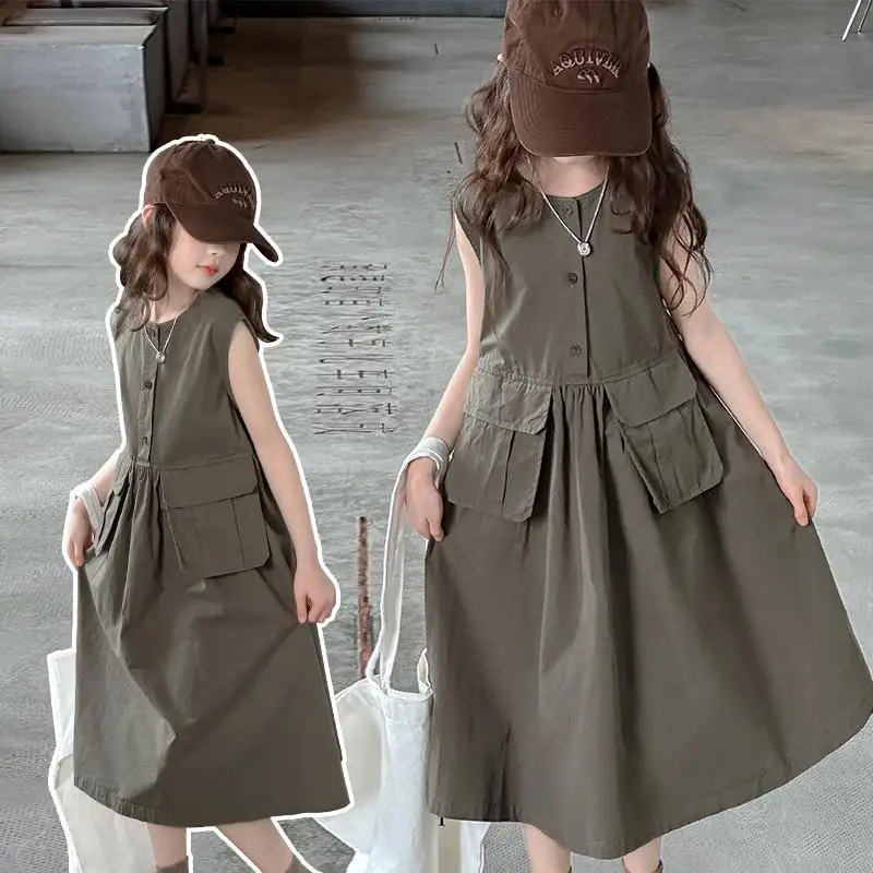 6-14Years Teenager Girls Summer Dress Children Sleeveless Long Tank Dresses for Girls Cotton Outfits Clothing 8 9 10 11 12 13 14