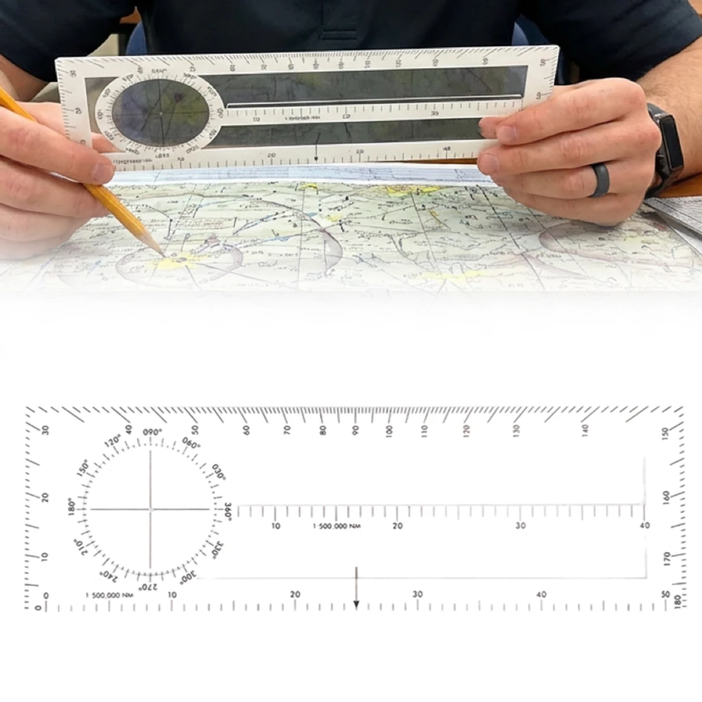 Navigation Slide Rule CNP-1 for Manual Plotting on Aviation Charts with Clear Visual Detail 16.8 x 6.2 cm Transparent