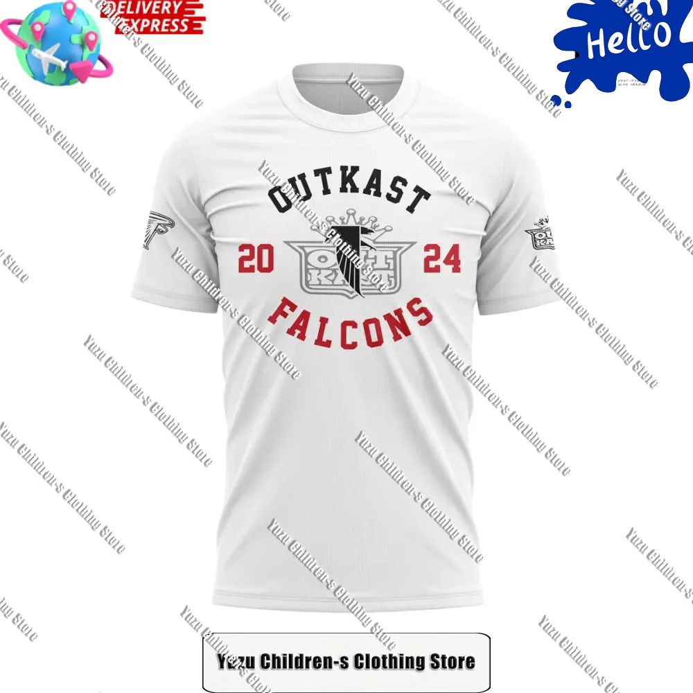 T-Shirt pour Homme et Fille, Haut Confortable et Polyvalent, Vêtement Blanc à la Mode de Rue Américaine, Nouvelle Collection 2024, Atlanta Falcons x Outkast