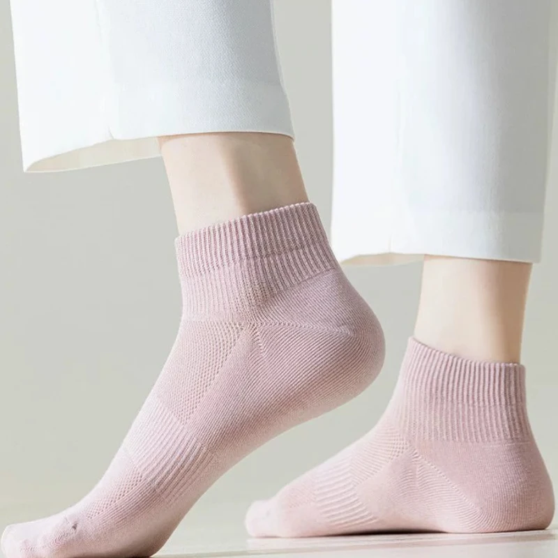 5 Paar Damensocken Frühling Sommer Neue Gekämmte Baumwolle Einfarbig Modisch Komfortabel Hochwertige Damensocken – Detail 12