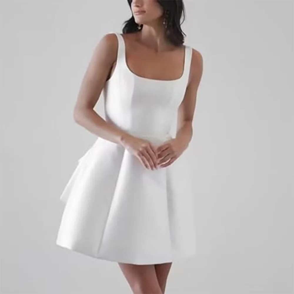 Mini vestido de boda de satén con cuello sin espalda, vestidos de novia por encima de la rodilla para dama de honor, fiesta, banquete, vacaciones