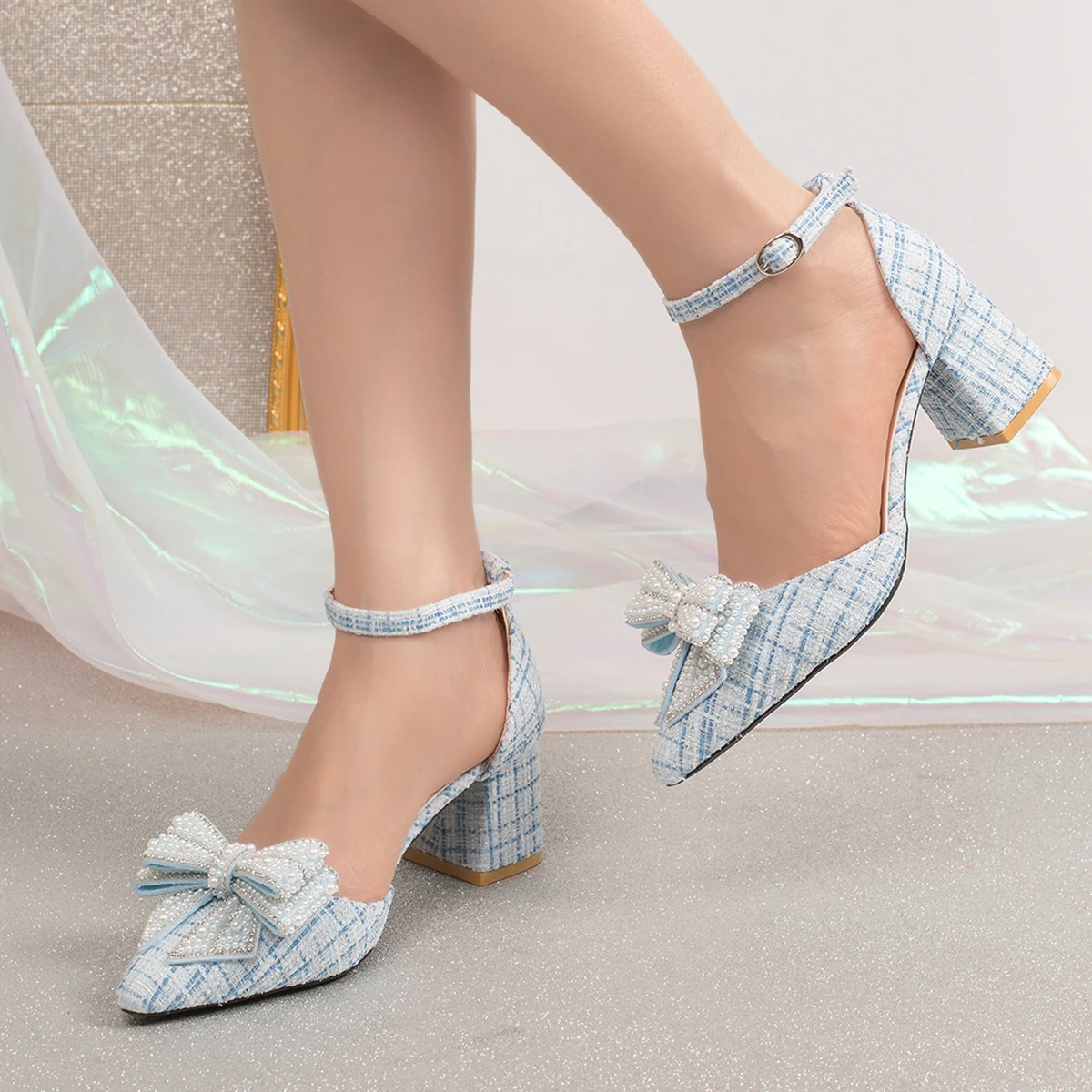 Summer Elegant Pointed Sexy High-heeled Pearl Bow Casual Women's Shoes Fashionable Hot Selling New Comfortable Plus Size Sandals view 5