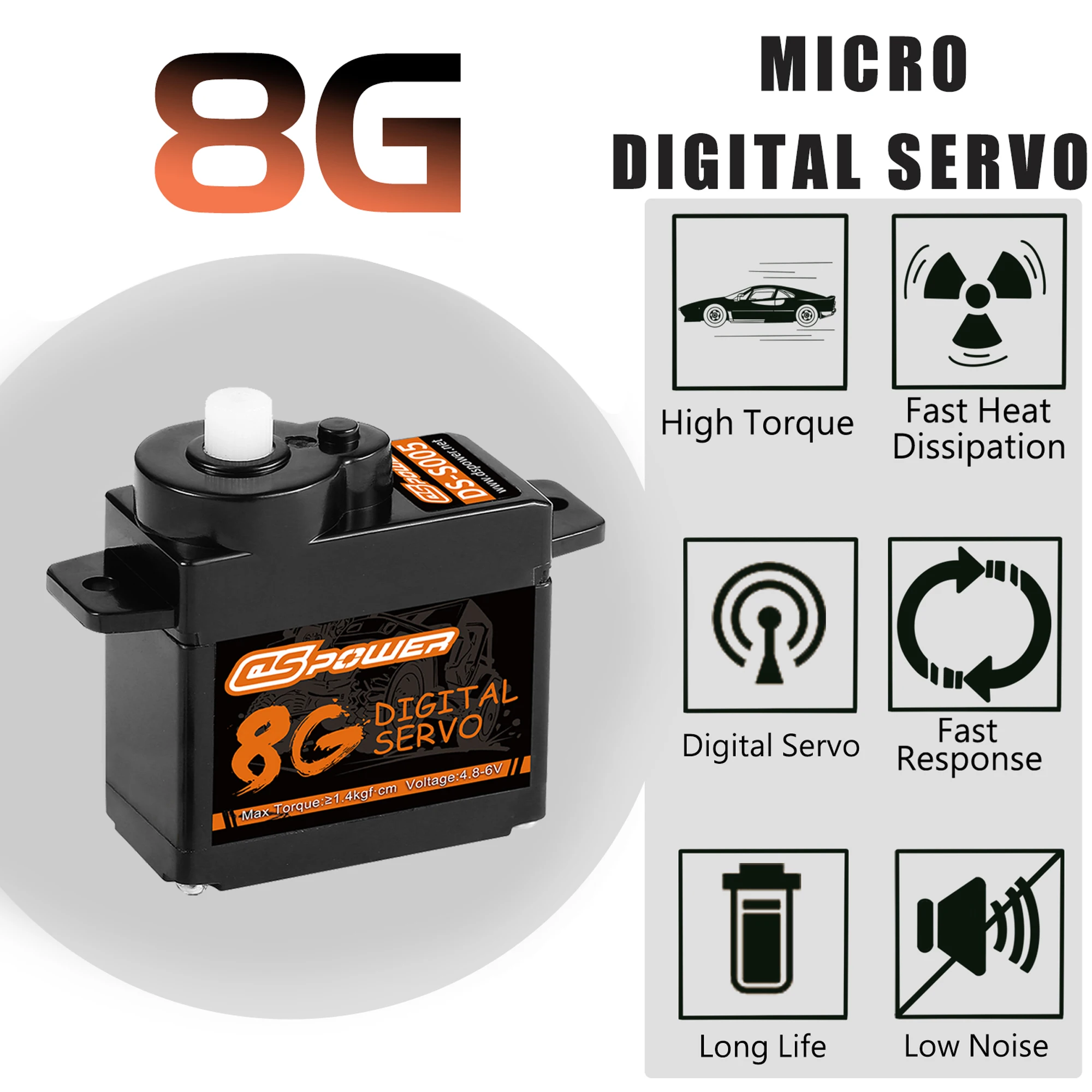 DSpower S005 8g Micro Digital Servo Waterproof Coreless Motor for 1/24 RC Car SCX24 WLtoys Airplane Fixed-wing Helicopter Part