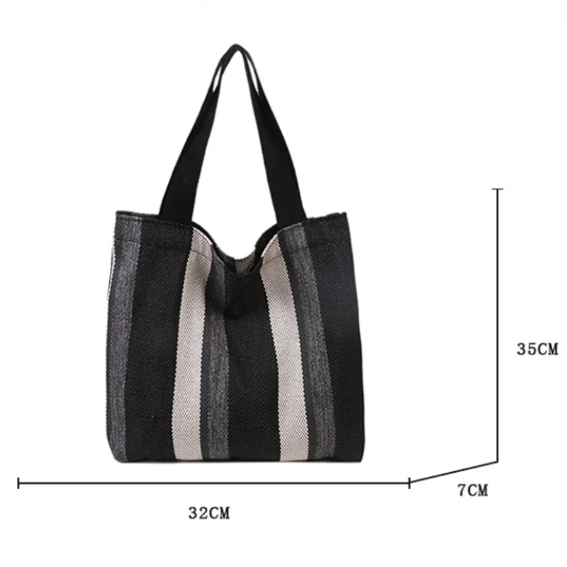 Simple Retro Handbag Small Fresh Striped Canvas Bags for Women 2021 Casual Literature and Art Large-capacity Shoulder Bag Female