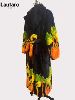 Lautaro Herbst Winter Lange Warme Dicke Weiche Chic Bunte Flauschigen Faux Nerz Pelzmantel Frauen Schärpen Luxus Lose Pelzigen Mantel 2024