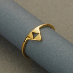 Kinitial Vintage Stainless Steel Triforce Symbol Finger Ring For Men Dainty Simple Triangle Jewelry Amulet Gift