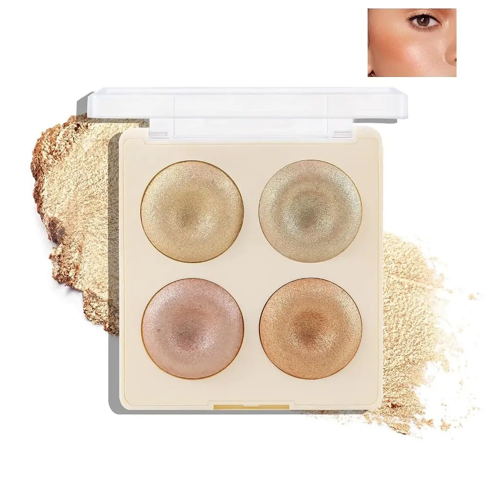 Palette de fards à barrage scintillants pour le visage, poudre d'ombrage, maquillage miroitant, illuminateur, cosmétiques, 4 couleurs