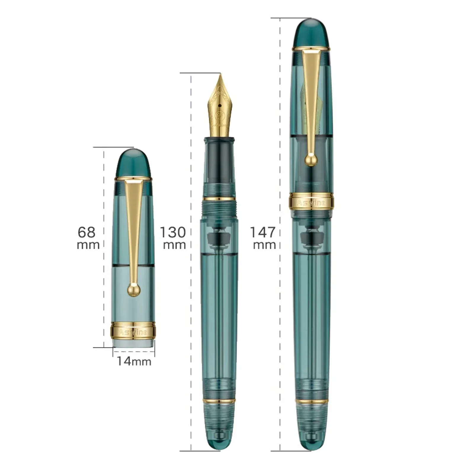 Imagem -02 - Asvine Vacuum Filling Fountain Pen Escrita Presente Transparente Conjunto de Acrílico Verde ef f m Nib V126