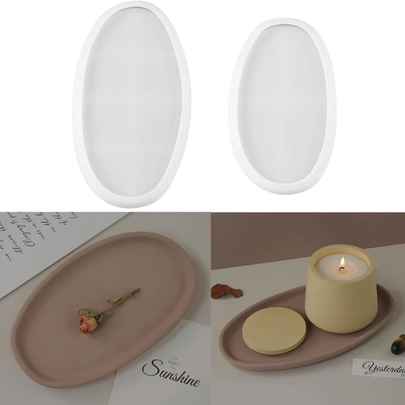 Circular Elliptical Tray Silicone Mold DIY Gypsum Storage Plate Jewelry Dish Desktop Decoration Ornament Epoxy Resin Mold Crafts