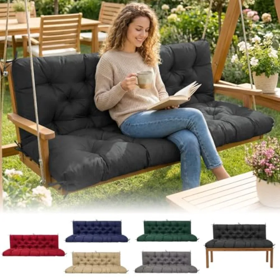 Waterproof Porch Swing Cushions 60 Inch2 3-Seater Replacement for Outdoor Furniture with Backrest and Straps Thick 4