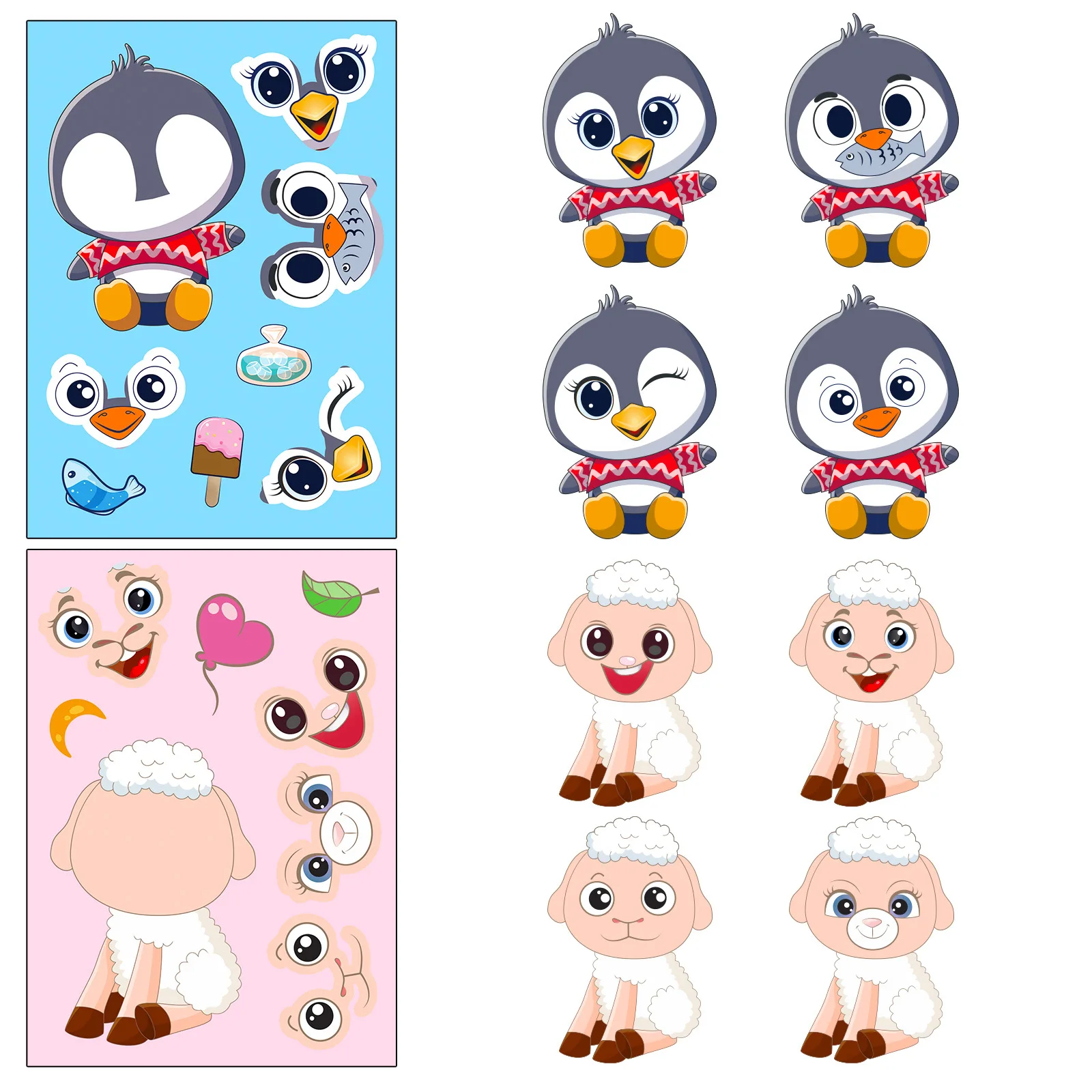 6Sheets Children DIY Puzzle Sticker Games 6 Animals Make A Face Funny Assemble Jigsaw Stickers Kids Educational Toys