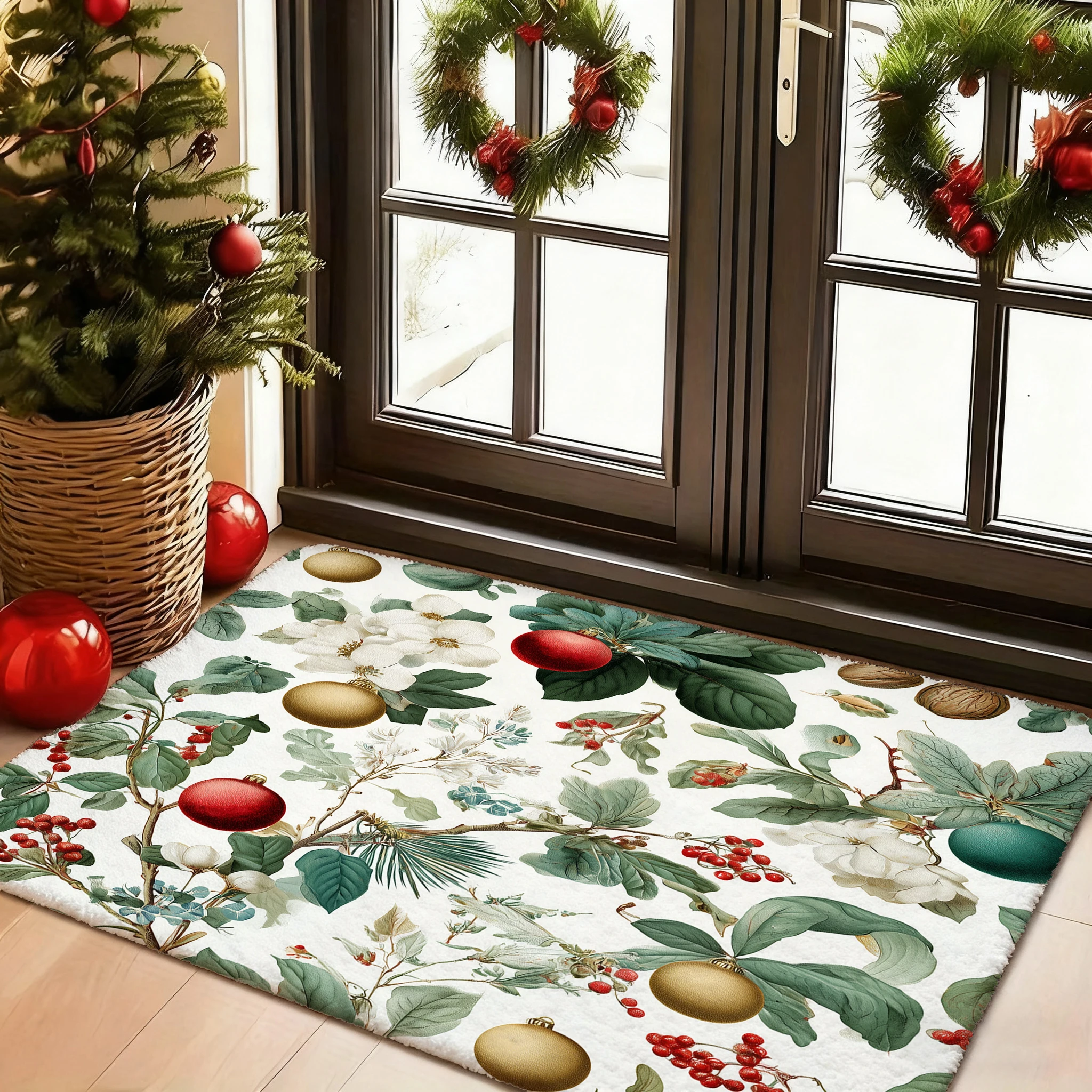 

Рождественский коврик с цветочным узором, домашний декор, спальня, гостиная, прихожая, напольный коврик, ковер для кухни, ванной комнаты