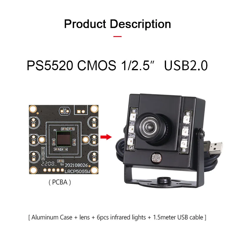 5MP 3306 PS5520 IR940 4mm 70degrees distortionless HD USB Infrared Plug & Play UVC Machine vision Mini camera