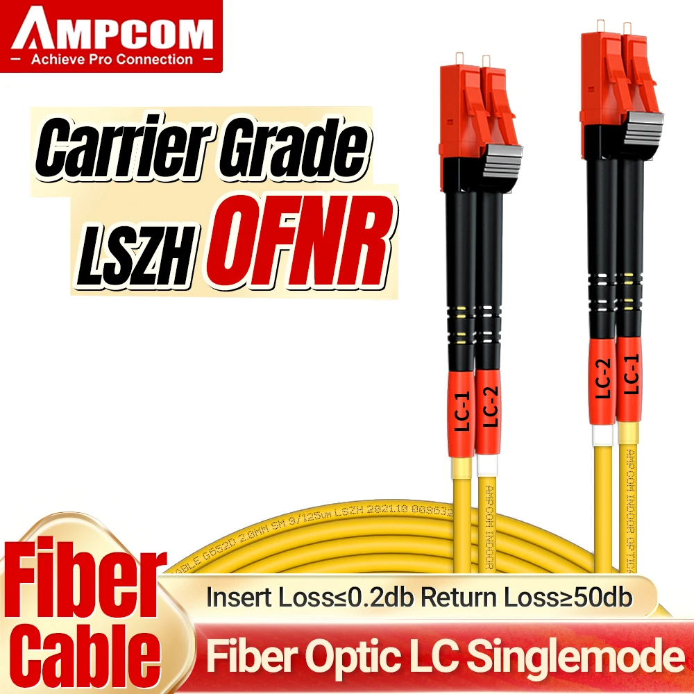 AMPCOM LC to LC UPC Fiber Optical Patch Cable Singlemode Duplex SMF 9/125μm Single Mode Bend Insensitive 2.0mm Fiber Optic Cord