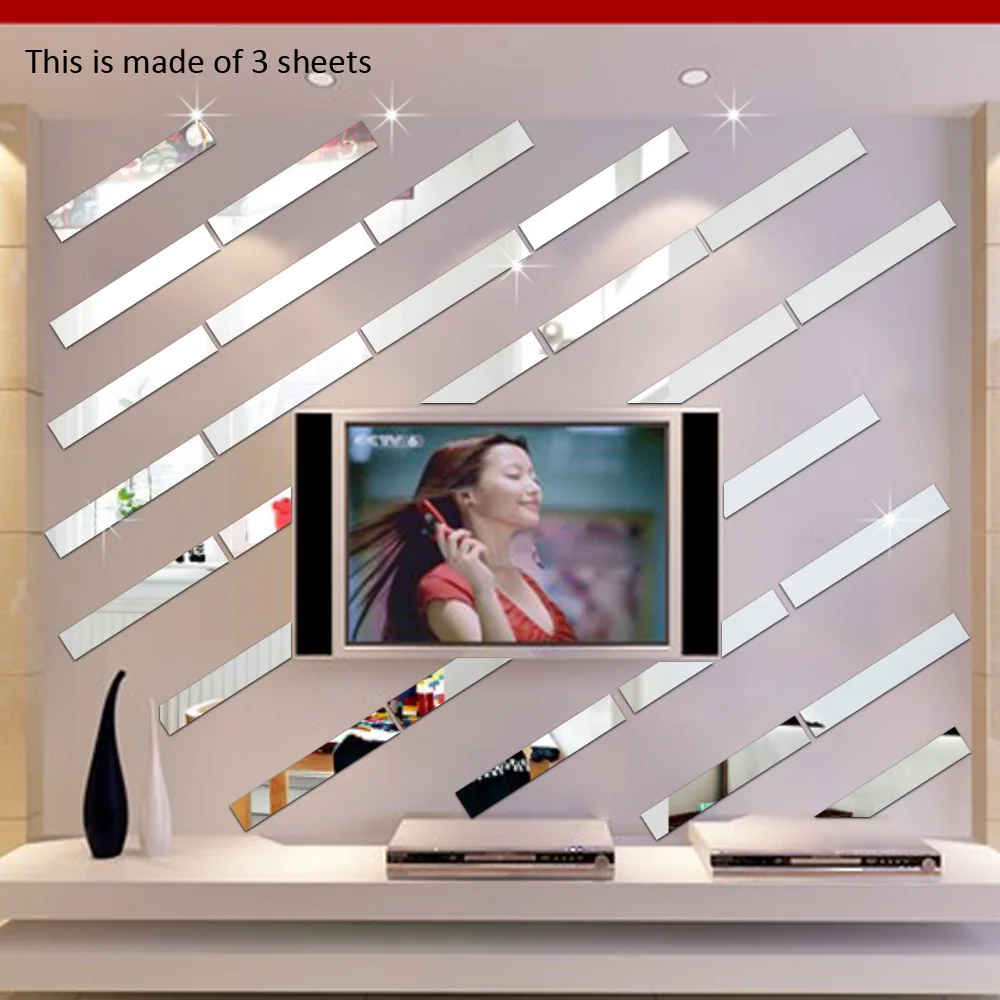 10x38cm /5x28cm Long Strip Mirror Sticker Living Room Bedroom Decoration Acrylic Mirror Sticker Wall DIY Border Line Decal 10pcs