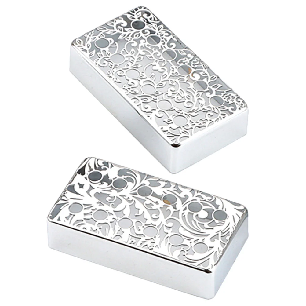 

2 Pcs Guitar Pickup Cover Pattern Chrome Pack Gb613 Electric Neck Bridge Covers Frames Accessories Bass Metal